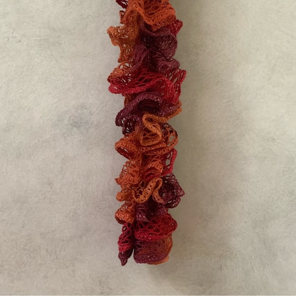 Artisan Handcrafted Ruffled Crochet / Knit Scarf Burgandy Rustic Orange - Picture 9 of 10